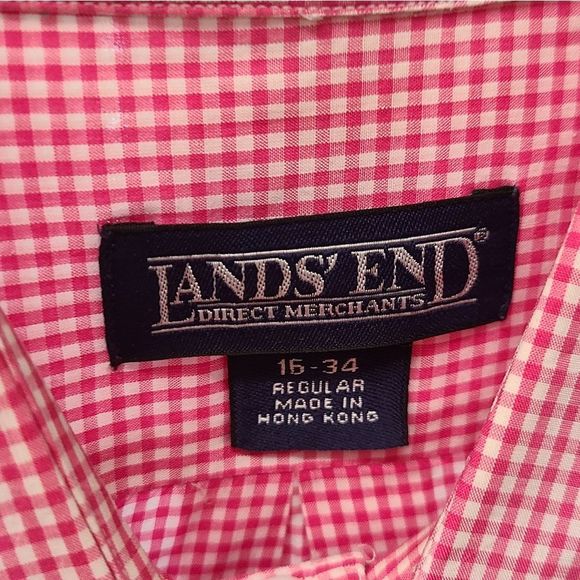 Lands End Pink Checkard Dress Shirt 16 neck - Picture 6 of 6